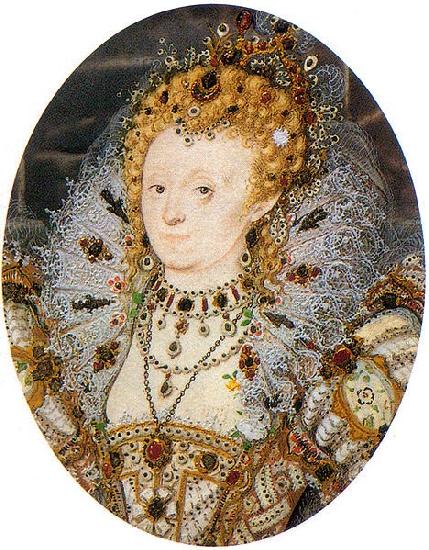 Nicholas Hilliard Portrait miniature of Elizabeth I of England with a crescent moon jewel in her hair